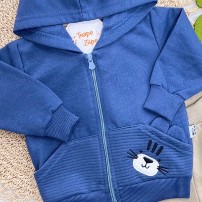 Conj. Jaqueta com Capuz Tigre Baby e Calça de Moletom - Azul Jeans